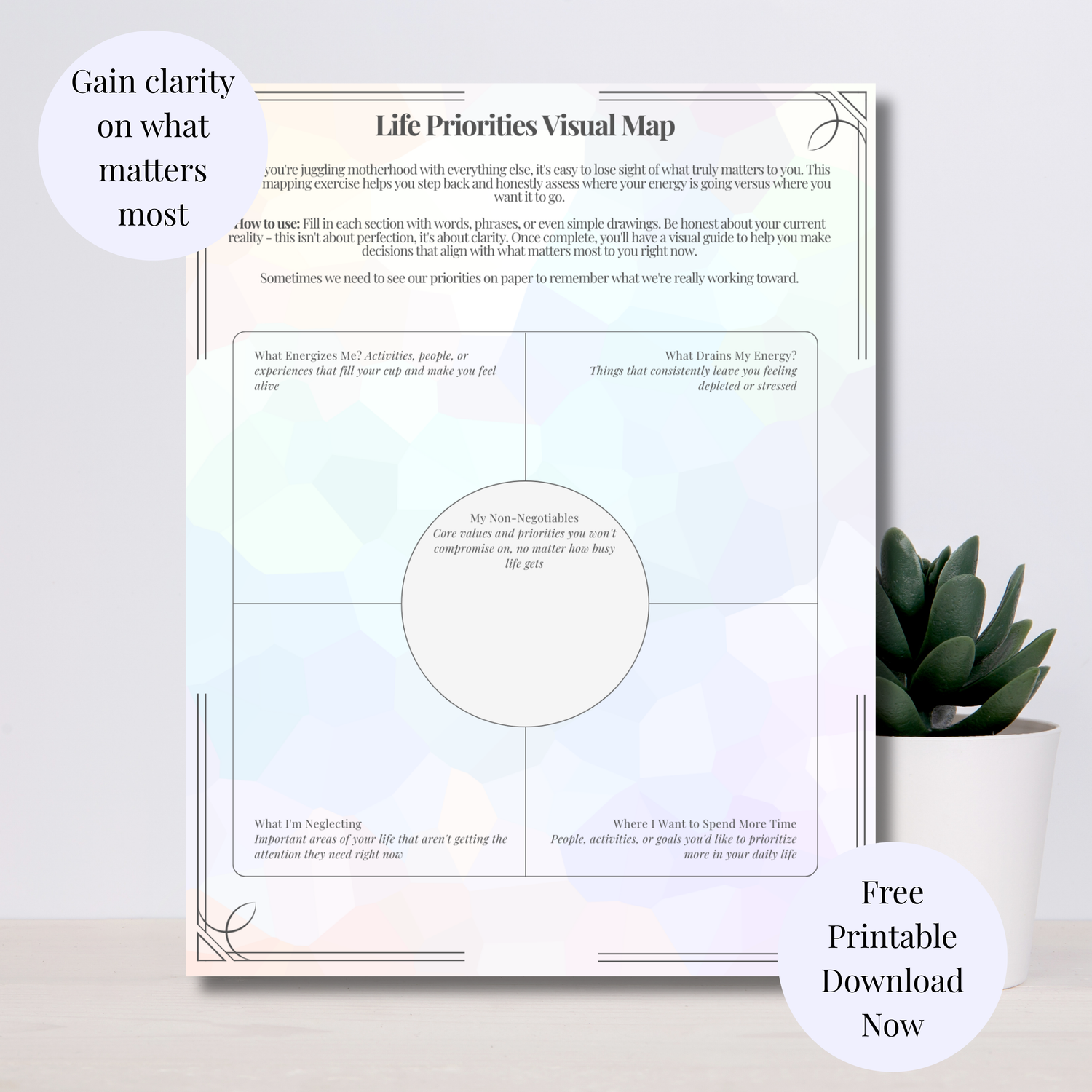 Life Priorities Map Download Image with light background and plant